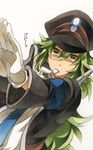  cosplay gloves green_eyes green_hair hat jacket long_hair male_focus n_(pokemon) nobori_(pokemon) nobori_(pokemon)_(cosplay) peaked_cap pokemon pokemon_(game) pokemon_bw shigetake_(buroira) solo whistle 