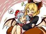  bat_wings blonde_hair blue_hair hat kurodani_yamame multiple_girls mutsuki_(tsugaidanuki) remilia_scarlet short_hair touhou wings 