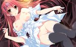  :o bad_id bad_pixiv_id black_legwear blush breasts chemise gotanda_ran hairband highres infinite_stratos large_breasts legs_together long_hair lying nipples off_shoulder pussy pussy_juice red_hair solo thigh_gap thighhighs uncensored very_long_hair yudesoba 