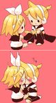  1girl bad_id bad_pixiv_id blush brother_and_sister chibi hetero incest kagamine_len kagamine_rin kiss miza-sore mouth_hold siblings twincest twins vocaloid 