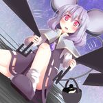  animal_ears capelet censored disney dutch_angle grey_hair identity_censor mickey_mouse mouse_ears mouse_tail nazrin one_knee razy_(skuroko) red_eyes short_hair solo tail touhou 