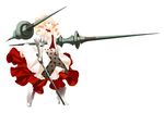  92m armor athena_(lord_of_vermilion) bare_shoulders blonde_hair blue_eyes boots bow drill_hair gloves lord_of_vermilion solo sword weapon 