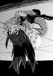  akemi_homura ceiling glasses greyscale hairband homu kounosu_satori long_hair mahou_shoujo_madoka_magica monochrome pantyhose sack skirt solo upside-down 