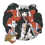  black_hair bonnet celestia_ludenberck danganronpa danganronpa_1 drill_hair lolita_fashion mallet meme_(aoume) monokuma nail_polish red_eyes solo thighhighs twin_drills twintails 