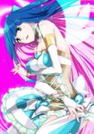  bare_shoulders blue_hair bracelet breasts bridal_gauntlets choker green_eyes halo heart jewelry kmikan long_hair medium_breasts multicolored_hair panty_&amp;_stocking_with_garterbelt pink_hair simple_background skirt smile solo stocking_(psg) 