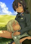 :o bad_id bad_pixiv_id blonde_hair blue_sky blush brown_eyes brown_hair closed_eyes cloud dappled_sunlight day erica_hartmann gertrud_barkhorn lap_pillow military military_uniform multiple_girls nemo_(piisukun) outdoors shade short_hair sky sleeping sleeves_rolled_up strike_witches sunlight tree tree_shade twintails under_tree uniform world_witches_series 