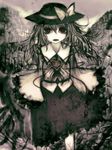  bad_id bad_pixiv_id bow cong1991 hat hat_bow hat_ribbon heart highres horror_(theme) komeiji_koishi long_hair monochrome ribbon skirt solo spot_color teeth third_eye touhou 