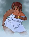  bear bracelet breasts brown_hair chubby cleavage clothed clothing dress ear_piercing earring female green_eyes hair jewelry mammal overweight piercing solo towel unknown_artist volkenfox 