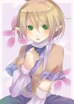  arm_warmers bad_id bad_pixiv_id blonde_hair blush green_eyes hand_on_own_chest highres mizuhashi_parsee open_mouth pointy_ears scarf short_hair solo touhou upper_body 
