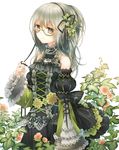  bad_id bad_pixiv_id black_dress choker detached_sleeves dress flower frills glasses grey_eyes hair_ribbon jewelry lolita_fashion necklace original ribbon ribbon_choker silver_hair solo too_many too_many_frills yamiko 