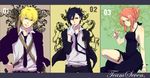  2boys alternate_costume aono_(cmns) bad_id bad_pixiv_id black_hair blonde_hair contemporary gloves haruno_sakura multiple_boys naruto naruto_(series) pink_hair team7 uchiha_sasuke uzumaki_naruto 