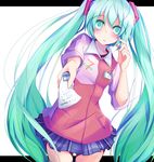  7-eleven blush employee_uniform hatsune_miku long_hair natsu_(anta_tte_hitoha) receipt skirt solo twintails uniform vocaloid 