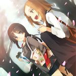  akiyama_mio bad_id bad_pixiv_id bag black_eyes black_hair blonde_hair brown_eyes brown_hair bunkyo_takemi casual dutch_angle hairband k-on! long_hair multiple_girls open_mouth petals short_hair smile tainaka_ritsu 