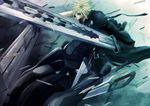  bad_id bad_pixiv_id blonde_hair cloud_strife fenrir_(vehicle) final_fantasy final_fantasy_vii final_fantasy_vii_advent_children first_ken fusion_swords highres huge_weapon male_focus pochiharu sunglasses sword weapon 