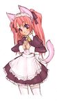  animal_ears blush cat_ears cat_tail cross hands_together maid neoko original own_hands_together pink_hair purple_eyes ribbon smile solo tail thighhighs 