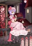  ascot balcony blue_hair cloudy.r dress hat red_eyes remilia_scarlet scarlet_devil_mansion short_hair sitting solo touhou wings 