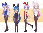  animal_ears blue_hair bunny_ears bunnygirl glasses green_eyes hiiragi_kagami hiiragi_tsukasa izumi_konata long_hair lucky_star mel_(artist) pantyhose pink_hair purple_eyes purple_hair short_hair tail takara_miyuki twintails 