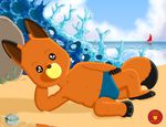  beach canine coral_reef cub fox freddy_fox hi_res male mammal maple_town michael_j_bear sea seaside solo speedo swimsuit water young 