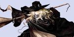  alternate_costume banpai_akira blonde_hair broom cape cross fingerless_gloves gloves hat kirisame_marisa koumajou_densetsu koumajou_densetsu_2 long_hair solo touhou witch_hat yellow_eyes 