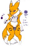  canine cautioncat digimon fishnet fox male renamon solo 