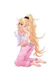  ass barefoot blonde_hair camisole feet lisa_vayu long_hair pajamas ponytail popcorn_avatar solo 