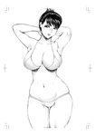  774ex bikini breasts cleavage curvy glasses greyscale groin large_breasts mature monochrome original plump short_hair solo swimsuit thighs wide_hips 