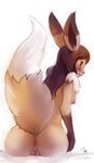  anthro anus blush breasts butt eevee female nintendo nude plain_background pok&#233;mon pok&#233;morph pok&eacute;mon purplekecleon pussy raised_tail side_boob solo tail video_games white_background 