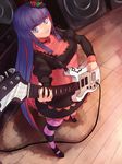  absurdres bad_id bad_perspective bad_pixiv_id bass_guitar blue_eyes highres instrument long_hair multicolored_hair onsen_nakaya panty_&amp;_stocking_with_garterbelt solo stocking_(psg) striped striped_legwear thighhighs two-tone_hair 