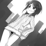  aran_sweater greyscale kinuhata_saiai legs magokorokurage monochrome short_hair smile solo sweater to_aru_majutsu_no_index 
