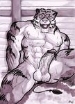  barazoku bdsm bondage cum dildo feline gag grisser looking_at_viewer male muscles nipples sex_toy solo tiger 