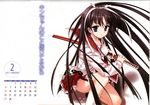  black_eyes black_hair breasts female footwear gradient gradient_background hair_ribbon hidan_no_aria highres hotogi_shirayuki katana long_hair ribbon school_uniform socks solo sword weapon white_background white_legwear white_socks 