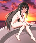  :t akemi_homura barefoot black_hair breasts chin_rest face feet hairband hand_on_own_chin harukigenia kaname_madoka long_hair mahou_shoujo_madoka_magica nude photo_(object) pink_eyes pink_hair purple_eyes short_hair short_twintails sideboob sitting sketch small_breasts solo sunset twintails very_long_hair 