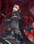  angry asch belt black_gloves cape coat foreshortening gloves green_eyes kokotima long_hair male_focus red_hair sidelocks solo surcoat sword tales_of_(series) tales_of_the_abyss weapon 