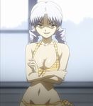  atia_simmons attia_simmons bikini breasts cap cleavage crossed_arms drill_hair female freezing freezing_(copyright) freezing_(series) grey_hair indoors navel screencap sky smug solo stitched striped stripes swimsuit 