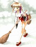 anthro broom brown_hair canine dog dog_ears doggirl female green_eyes hair mammal solo tail unknown_artist young 