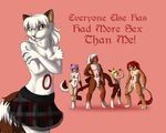  breasts canine cat clothed clothing dog english_text everyone_else_has_had_more_sex_than_me feline female half-dressed husky hybrid liger lion male mammal nude numbat peri peridotkitty sheath skimpy standing text topless 