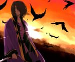  bad_id bad_pixiv_id bird blue_eyes brown_hair crow enomoto_(luck-by-luck) feathers flock knife male_focus object_namesake raven_(tales) solo spoilers tales_of_(series) tales_of_vesperia 