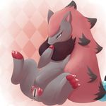  blush canine censored female feral fox highres kajiura mammal masturbation nintendo no_humans pok&#233;mon pokemon pussy spread_pussy spreading video_games zoroark 