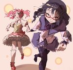  akemi_homura bad_id bad_pixiv_id black_hair braid glasses kaname_madoka mahou_shoujo_madoka_magica multiple_girls pantyhose pink_eyes pink_hair red-framed_eyewear short_hair smile touyu twintails 