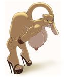  bent_over biceps big_breasts breasts cougar feline female gideon hanging_breasts lion mammal muscles muscular_female nipples plain_background presenting raised_tail shoes solo white_background 