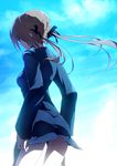  brown_hair from_behind garuku gertrud_barkhorn hair_ribbon long_hair ribbon sky solo strike_witches twintails world_witches_series 