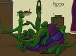  2004 bdsm bondage cub domination gay green_eyes lizard male penis phoenix_(artist) pillows scalie slave tail 