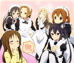  akiyama_mio animal_ears blush blush_stickers cat_ears embarrassed glasses heart hirasawa_yui hug hug_from_behind k-on! kisuke_(akutamu) kotobuki_tsumugi maid maid_headdress multiple_girls nakano_azusa official_style smile tainaka_ritsu yamanaka_sawako 