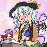  4girls :3 =_= animal_ears arm_cannon black_hair blue_eyes blue_hair blush bow braid cape cat_ears eyeball fangs gorakujin hair_bow hairband hat heart heart_of_string kaenbyou_rin komeiji_koishi komeiji_satori long_hair minigirl multiple_girls phone pink_hair red_eyes red_hair reiuji_utsuho short_hair siblings silver_hair sisters third_eye touhou twin_braids weapon wings 