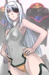  ahoge armpits bad_id bad_pixiv_id bodysuit eyepatch face hands_on_hips infinite_stratos laura_bodewig leotard long_hair pilot_suit red_eyes silver_hair solo tea_(nakenashi) 