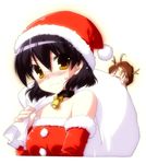  :d :| animal_costume bare_shoulders bell black_hair blush choker christmas closed_mouth glasses hat houkago_sensation! minigirl multiple_girls open_mouth reindeer_costume sack santa_costume santa_hat short_hair shouna_mitsuishi smile sweat v-shaped_eyebrows wavy_mouth yellow_eyes |_| 