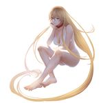  bad_id bad_pixiv_id barefoot bikini blonde_hair breasts chin_rest choker cleavage crossed_legs fate/stay_night fate_(series) feet full_body genderswap genderswap_(mtf) gilgamesh light_smile long_hair medium_breasts red_eyes simple_background sitting solo spread_toes swimsuit tkr_(lovedelic99) toes very_long_hair wet 