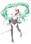  aqua_eyes aqua_hair boots elbow_gloves full_body gloves green_eyes green_hair hatsune_miku long_hair microphone microphone_stand solo sousou_(sousouworks) thigh_boots thighhighs twintails vocaloid 