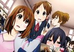  akiyama_mio bad_id bad_pixiv_id black_hair book brown_eyes brown_hair dutch_angle food hirasawa_ui hirasawa_yui k-on! long_hair manabe_nodoka manga_(object) meta multiple_girls nakano_azusa nukunuku pocky school_uniform short_hair suzuki_jun twintails 