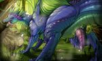  anus bad_dragon blue blue_scales butt claws dragon erection feral genital_slit green green_belly green_eyes knot looking_at_viewer looking_back male narse open_mouth penis precum presenting presenting_hindquarters purple purple_body scalie slit solo tail tongue wings 